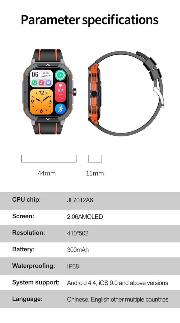 2.06" AMOLED Smart Watch with Bluetooth Call, NFC, Fitness & Health Tracker, IP68 Waterproof, Heart Rate Blood Pressure Monitor, Step Counter, Compatible with Android (Blue)