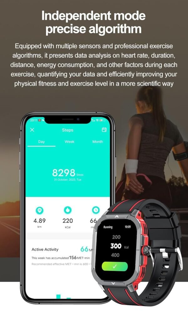 2.06" AMOLED Smart Watch with Bluetooth Call, NFC, Fitness & Health Tracker, IP68 Waterproof, Heart Rate Blood Pressure Monitor, Step Counter, Compatible with Android (Blue)