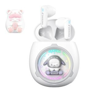 Cute Wireless Earbuds for Girls with RGB Lights – Bluetooth 5.4 Earphones with Toy Capsule Case, 10mm Drivers, 6H Playtime, Type-C, Semi in-Ear Design for Sports & Gifts (White)