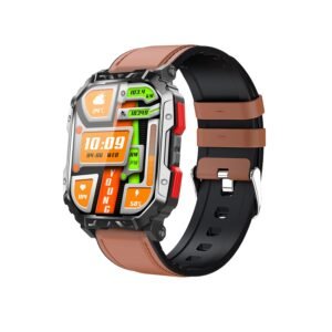 Military Smart Watch for Men, 2.1" Fitness Tracker with Heart Rate & SpO2 Monitor, 151 Sports Modes, IP68 Waterproof, Compatible with Android iPhone, Joeme Fit App (Brown PU)
