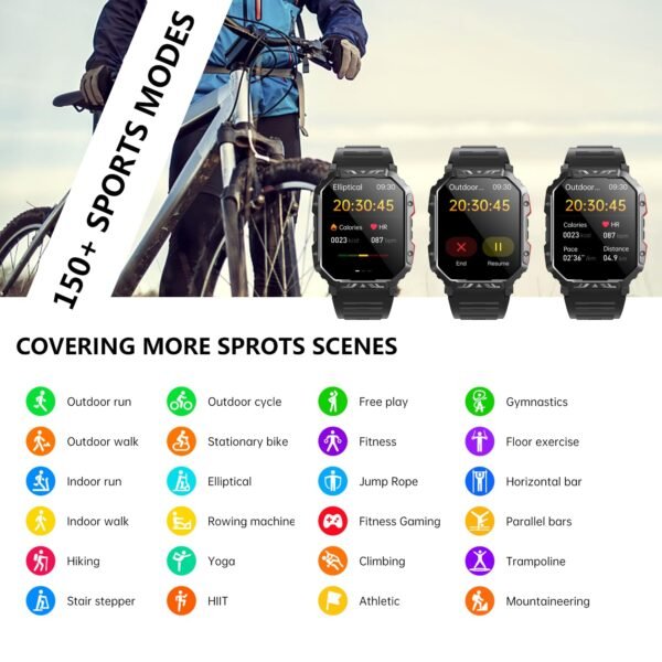 Military Smart Watch for Men, 2.1" Fitness Tracker with Heart Rate & SpO2 Monitor, 151 Sports Modes, IP68 Waterproof, Compatible with Android iPhone, Joeme Fit App (Brown PU)