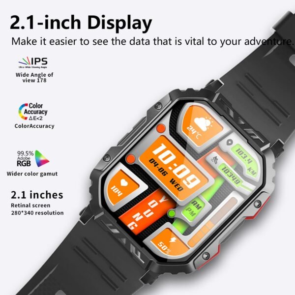Military Smart Watch for Men, 2.1" Fitness Tracker with Heart Rate & SpO2 Monitor, 151 Sports Modes, IP68 Waterproof, Compatible with Android iPhone, Joeme Fit App (Brown PU)