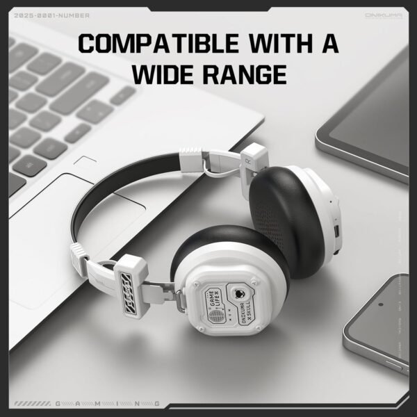 On-Ear Wireless Bluetooth Headphones with 50H Playtime, 40mm Drivers, Deep Bass, Foldable Lightweight Design, Built-in Mic, Type-C Fast Charging (White)