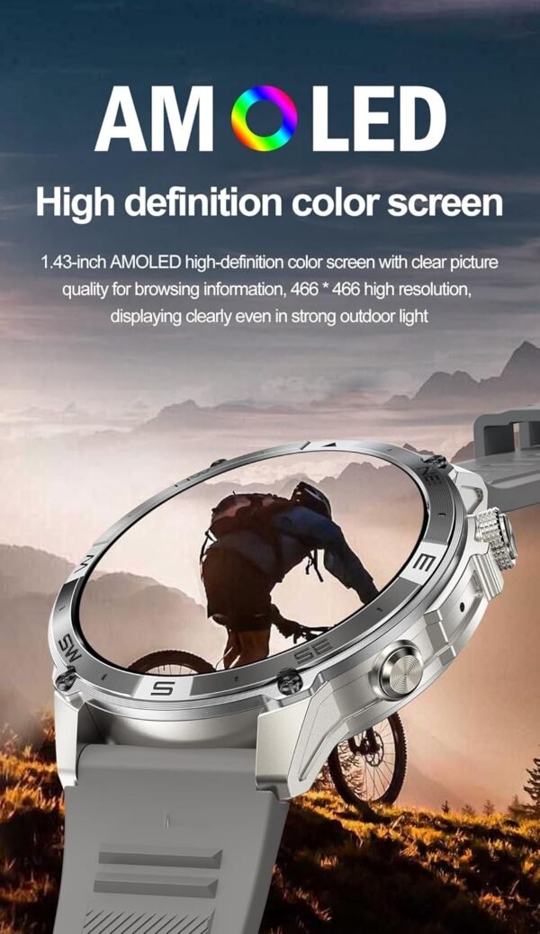 Smart Watch for Android iPhone, 1.43" AMOLED Fitness Tracker with Bluetooth Call, GPS, Compass, NFC Pay, Blood Oxygen Heart Rate Monitor, IP68 Waterproof Rugged Outdoor...