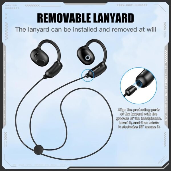 Sports Earbuds with Earhooks and Removable Neck Strap – Bluetooth 5.4 Wireless Running Earbuds for Workout and Gym, Secure Fit Sport Headphone with Type-C Charging Case (Black)