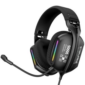 Wired Gaming Headset with Mic – 40mm Drivers, USB & 3.5mm Jack, Noise-Isolating Over-Ear Headphones with RGB Lights, for PC, PS4, Xbox, Laptop (Wired)