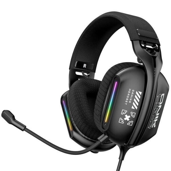 Wired Gaming Headset with Mic – 40mm Drivers, USB & 3.5mm Jack, Noise-Isolating Over-Ear Headphones with RGB Lights, for PC, PS4, Xbox, Laptop (Wired)