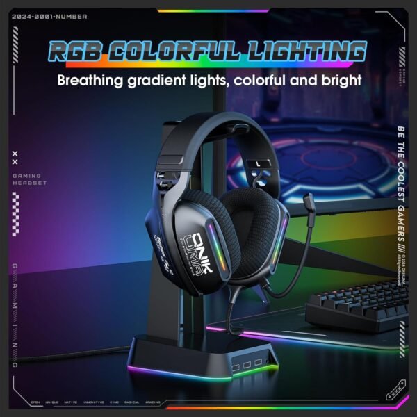 Wired Gaming Headset with Mic – 40mm Drivers, USB & 3.5mm Jack, Noise-Isolating Over-Ear Headphones with RGB Lights, for PC, PS4, Xbox, Laptop (Wired)