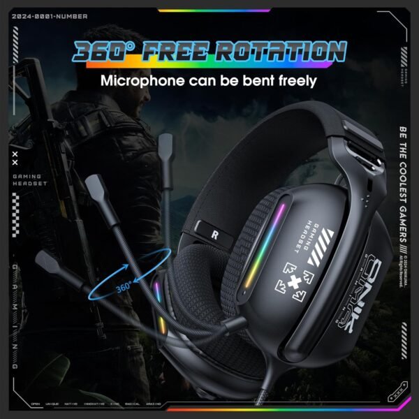 Wired Gaming Headset with Mic – 40mm Drivers, USB & 3.5mm Jack, Noise-Isolating Over-Ear Headphones with RGB Lights, for PC, PS4, Xbox, Laptop (Wired)