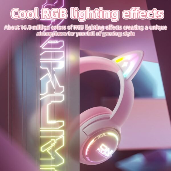 Wireless Cat Ear Headphones with RGB Lights – Tri-Mode Gaming Headset with Mic, 2.4G Wireless, Bluetooth & Wired, Over Ear, 50mm Drivers, Low Latency, Type-C, Long Playtime (Pink)