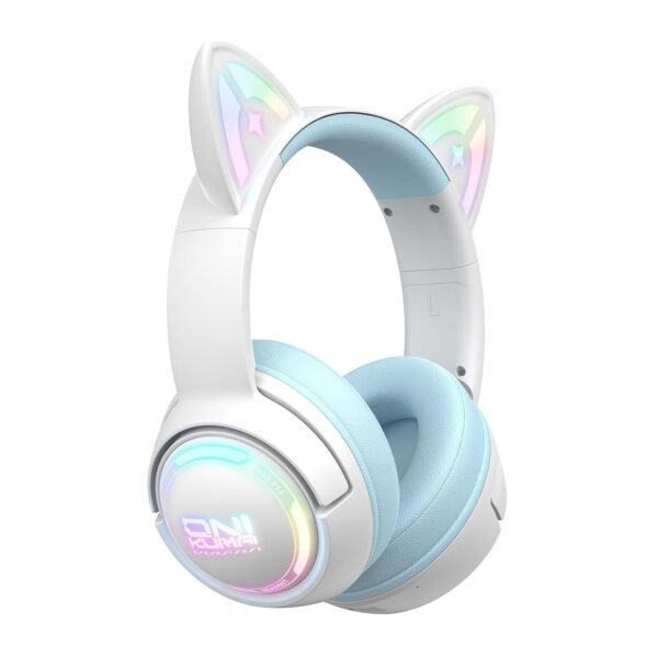 Wireless Cat Ear Headphones with RGB Lights – Tri-Mode Gaming Headset with Mic, 2.4G Wireless, Bluetooth & Wired, Over Ear, 50mm Drivers, Low Latency, Type-C, Long Playtime (Pink)