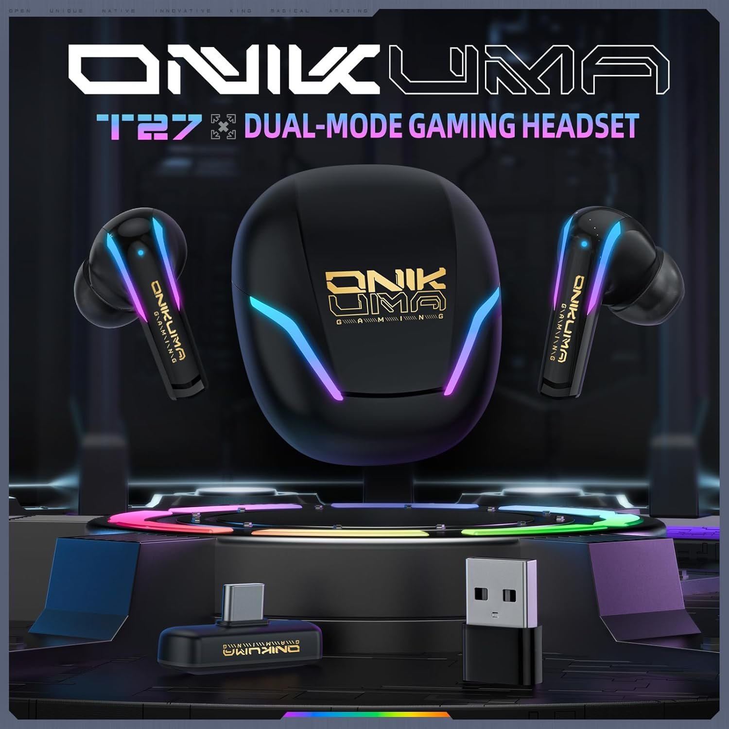 wireless gaming earbuds with earhooks, bluetooth 5.3 + 2.4g dual mode, low latency sport earphones with mic, type c charging case, ipx4 waterproof, 6h playtime Wireless Gaming Earbuds with Earhooks, Bluetooth 5.3 + 2.4G Dual Mode, Low Latency Sport Earphones with Mic, Type-C Charging Case, IPX4 Waterproof, 6H Playtime