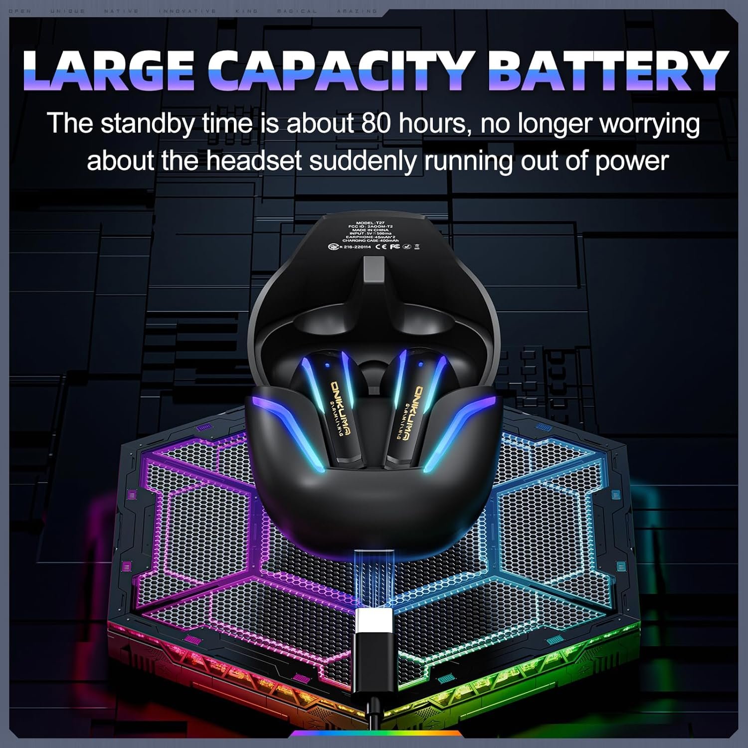 wireless gaming earbuds with earhooks, bluetooth 5.3 + 2.4g dual mode, low latency sport earphones with mic, type c charging case, ipx4 waterproof, 6h playtime Wireless Gaming Earbuds with Earhooks, Bluetooth 5.3 + 2.4G Dual Mode, Low Latency Sport Earphones with Mic, Type-C Charging Case, IPX4 Waterproof, 6H Playtime