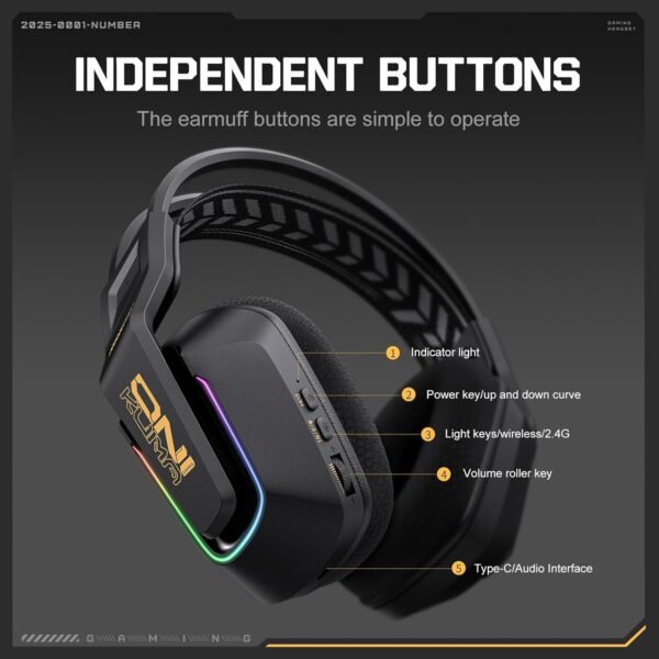 Wireless Gaming Headset with 4 Modes, 50mm Drivers, Bluetooth 5.4, 2.4G USB & Type-C, Wired, RGB Lighting, Low Latency, 55H Battery, Mic, Over-Ear Headphones for...