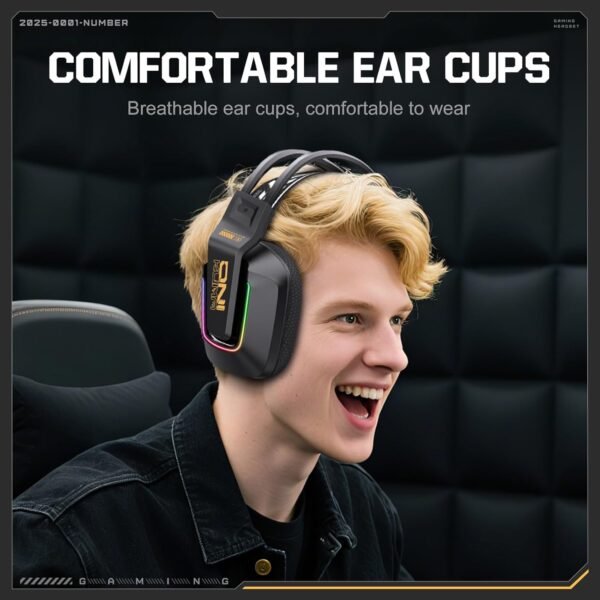 Wireless Gaming Headset with 4 Modes, 50mm Drivers, Bluetooth 5.4, 2.4G USB & Type-C, Wired, RGB Lighting, Low Latency, 55H Battery, Mic, Over-Ear Headphones for...